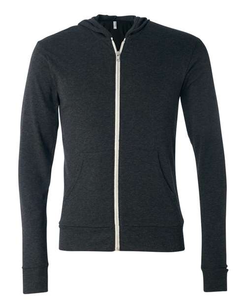 Unisex Triblend Lightweight Full-Zip Hooded Long Sleeve Tee - Image 2