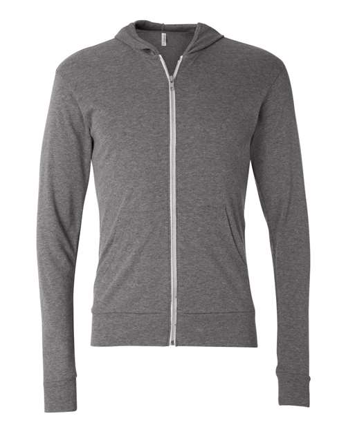 Unisex Triblend Lightweight Full-Zip Hooded Long Sleeve Tee - Image 3