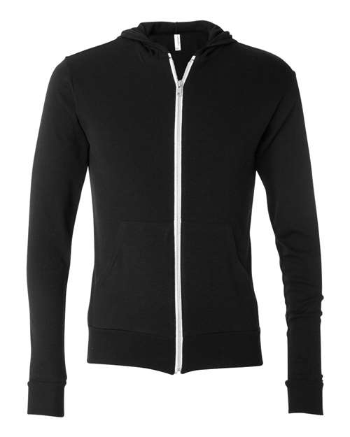 Unisex Triblend Lightweight Full-Zip Hooded Long Sleeve Tee - Image 4